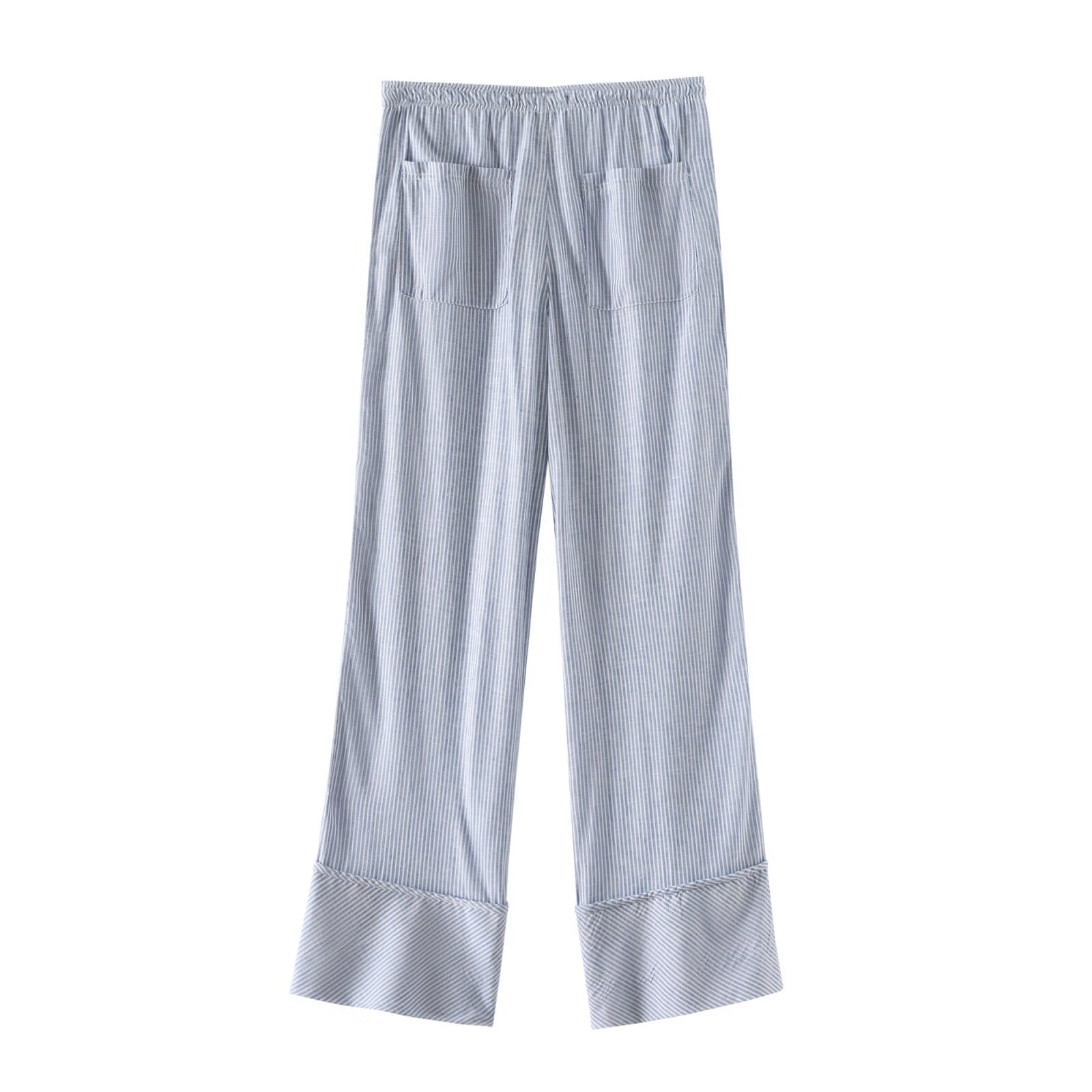 Odzież damska 2024 lato nowe spodnie w paski w stylu piżamy_voghion.com