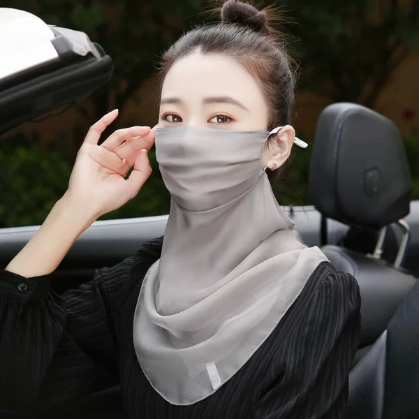 100% Mulberry Silk Mask, Neck Protection, Breathable Thin Veil, Women's Cycling Face Mask, Sun Protection, Summer