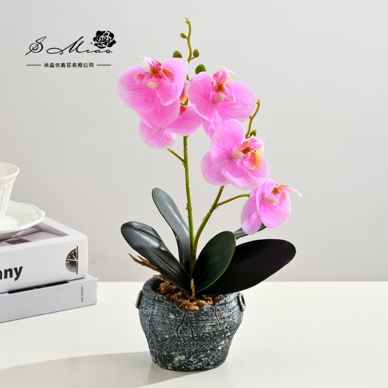 Flor falsa 5 flores 5 hojas sensación orquídea mariposa bonsai flor de alta calidad sala de estar decoración floral decoración de imitación maceta falsa