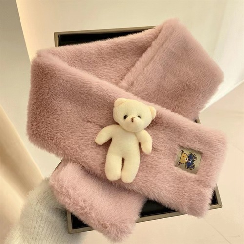 Small Bear Scarf Winter Versatile Solid Color Rabbit Hair Fleece Neck Cover Warmth Insulation Outdoor Windproof Hood Neck Scarf