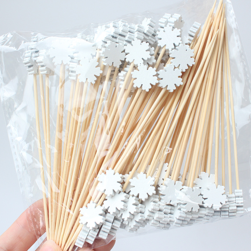Palo de fruta de Navidad 100 unids/pack palo de bambú desechable Santa Claus fruta tenedor Pino alzo palo de fruta