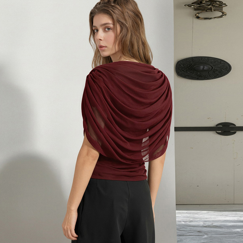 J25Tp439 European and American Style Cross-Border Women's Autumn and Winter Amazon New Scarf Collar Draped Sleeveless Slim Top