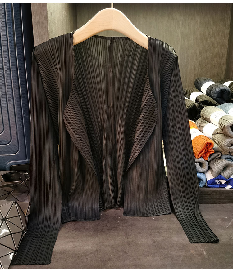 Áo cardigan nữ tay dài xếp ly không cài khuy, phong cách đơn giản cao cấp mùa xuân hè — Màu xanh lam nhạt, Màu đen, Xanh Lông Công, Màu hồng chi tiết 25