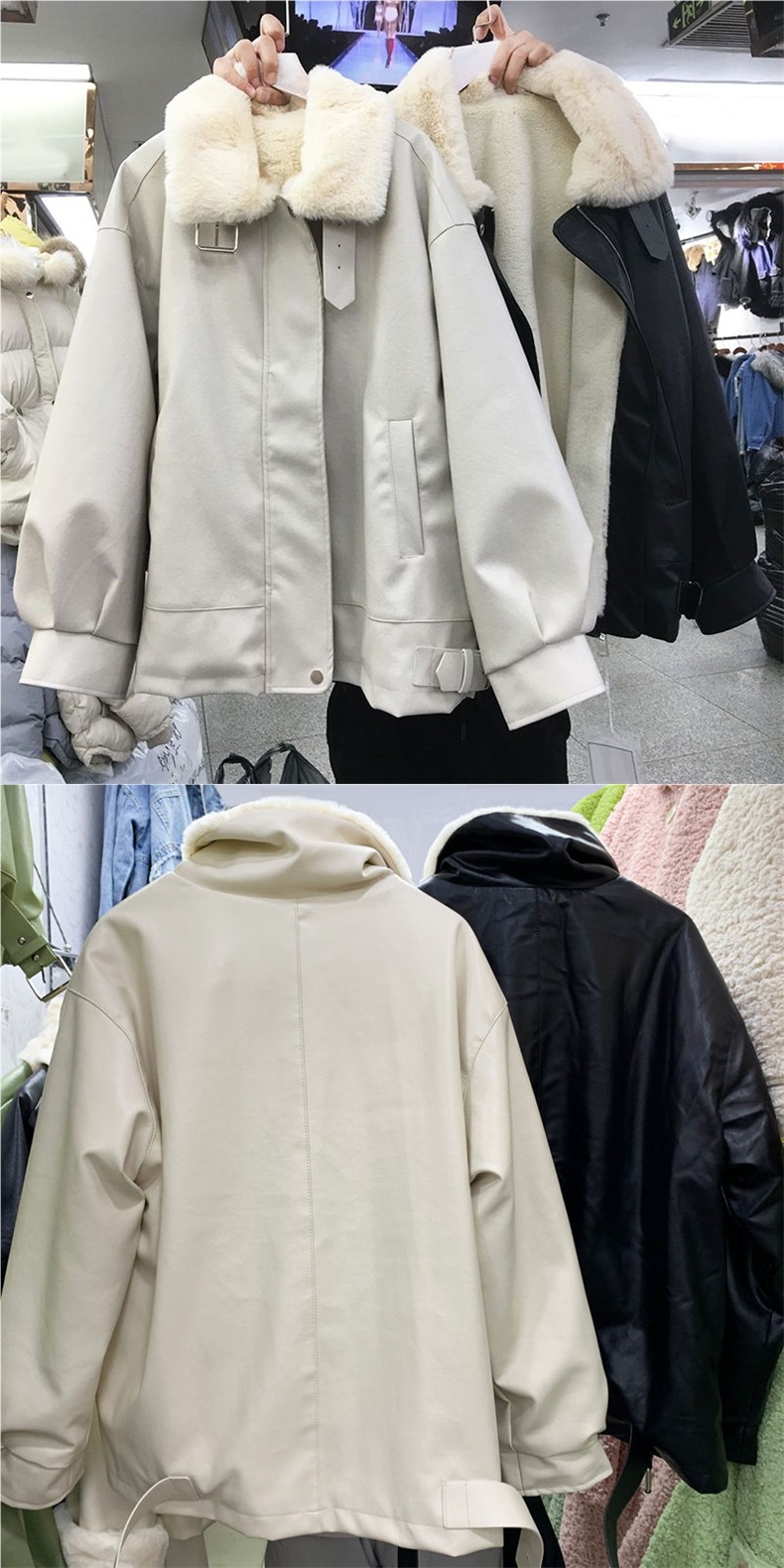 ChicShe Giacca da motociclista in pelle di pecora corta da donna, stile coreano, in lana d'agnello, in cotone_voghion.com