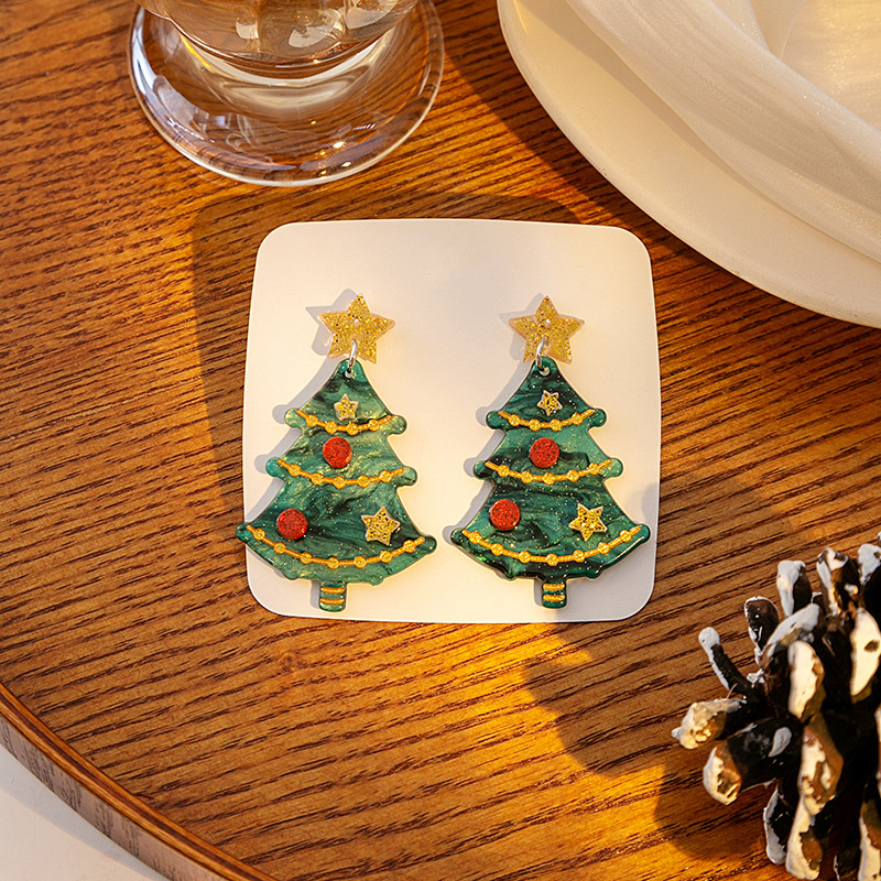 1 Pair Sweet Christmas Tree Plating Plastic Drop Earrings display picture 4