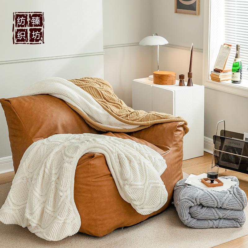 北歐簡約波紋加絨針織蓋毯 絨毯沙發(fā)蓋毯辦公午休 家居配飾