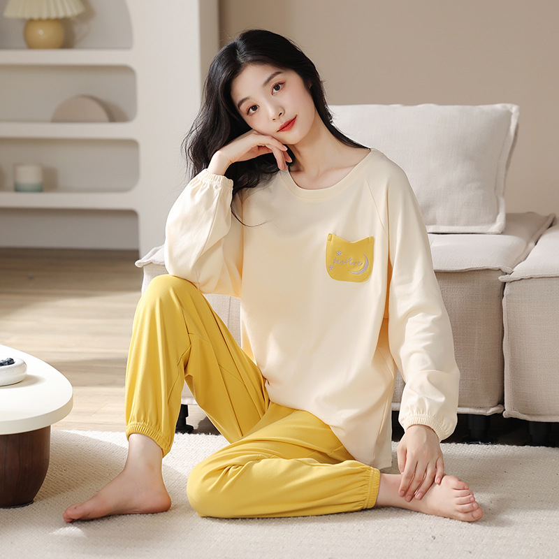 2024 New Autumn and Winter Pajamas Women's Spring and Autumn Cotton Long-Sleeved Foot Bundles Casual Outfit Home Clothes suit