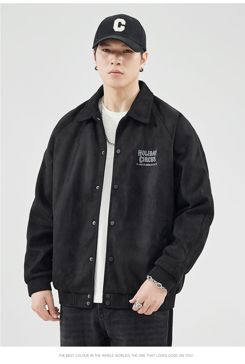 Veste de baseball à revers en fourrure de cerf vert gris pour hommes, ample, tendance automne et hiver, 380 g, américaine_voghion.com