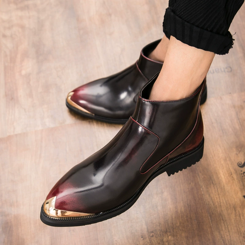Осенне-зимние короткие сапоги мужские трендовые корейские версии ботинок Martin Британский стилист из лакированной кожи высокие мужские туфли поколение волос