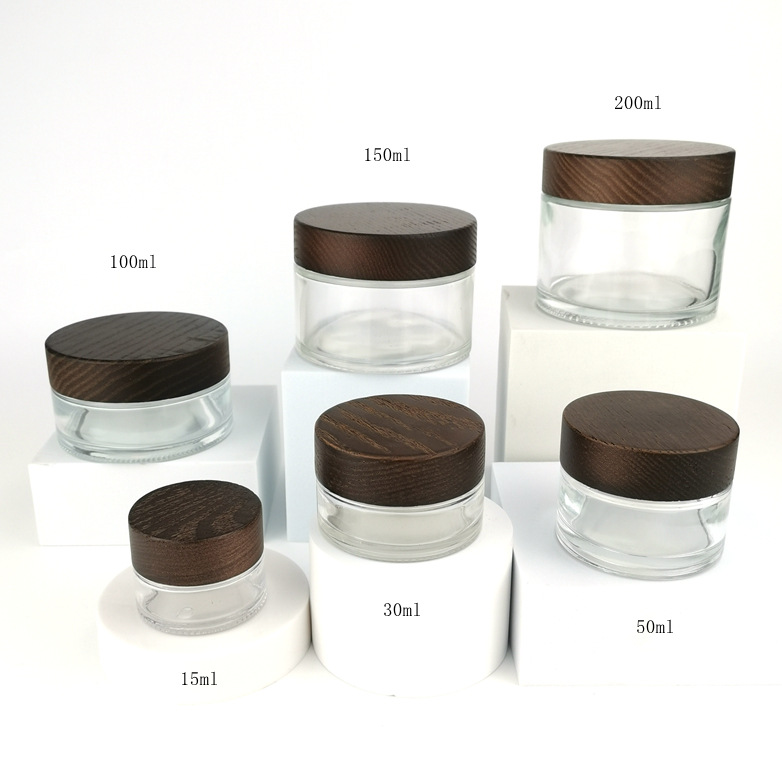 Cosmetic transparent glass cream jar, 15g, 30g, 50g, 100g, 150g, 200g