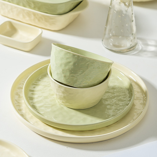 Small fresh ceramic tableware set, high-looking bowls, chopsticks, plates, water cube household bowls, light luxury bowls, soup bowls