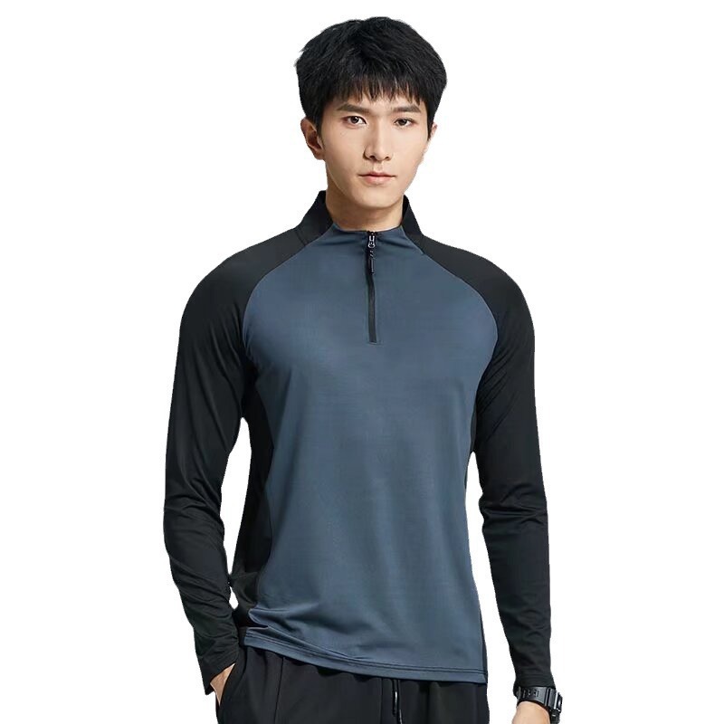 Comercio exterior semi-cremallera entrenamiento hombre velocidad ropa seca manga larga primavera y otoño verano deportes de atletismo camiseta de carrera
