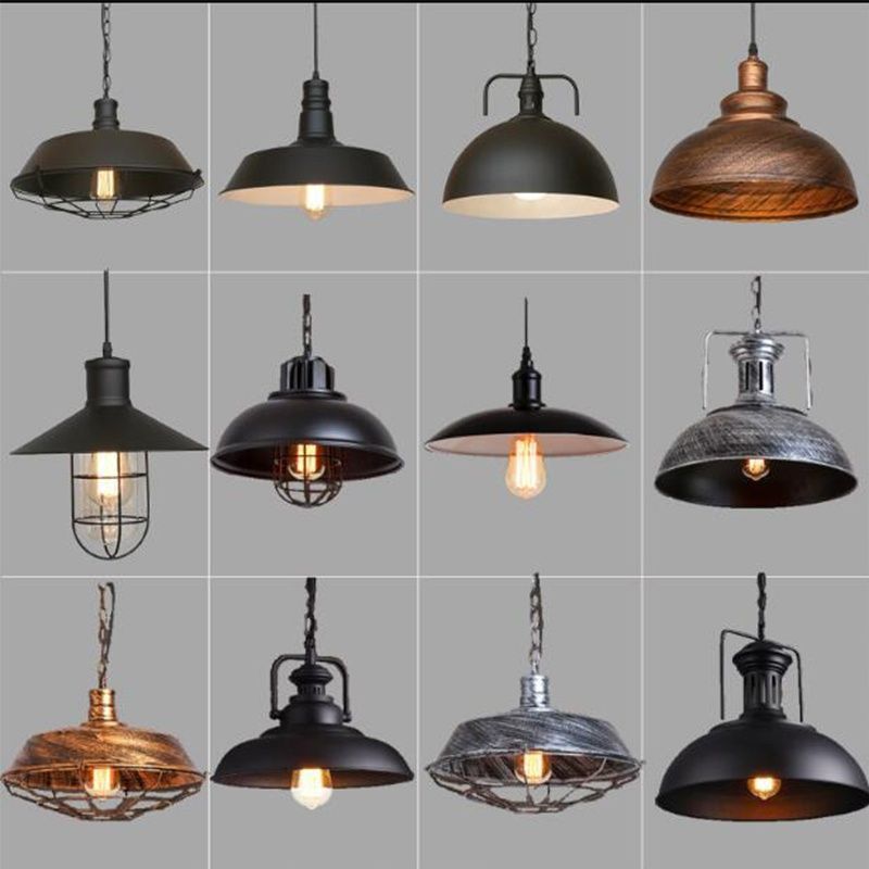 复古餐厅饭店餐桌单头铁艺锅盖灯罩工业风理发服装店吧台吊灯