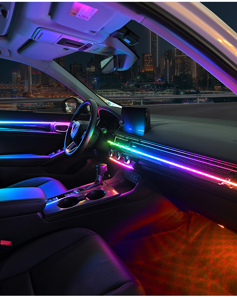 Full Car Led Ambient Lighting for Dashboard Modification, USB Car Door Ambient Lighting, Music Rhythm Lights