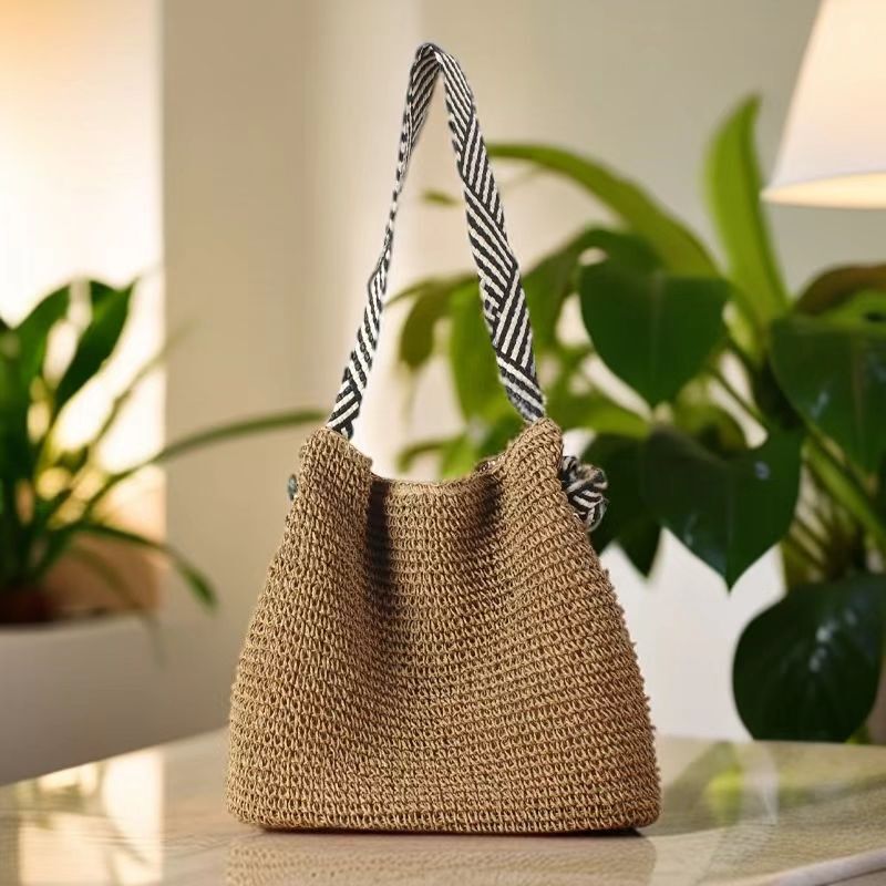 Dropshipping Ins Style Navy Korean Style Versatile Casual Beach Large Capacity Straw Bag Fashionable Versatile Fresh and Natural