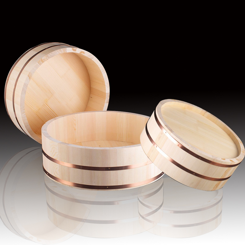 Estilo japonés de madera olla bibimbap Cubo de madera vajilla vinagre arroz sashimi arroz al vapor olla de arroz olla de cocina de madera Sushi Bibimbap olla