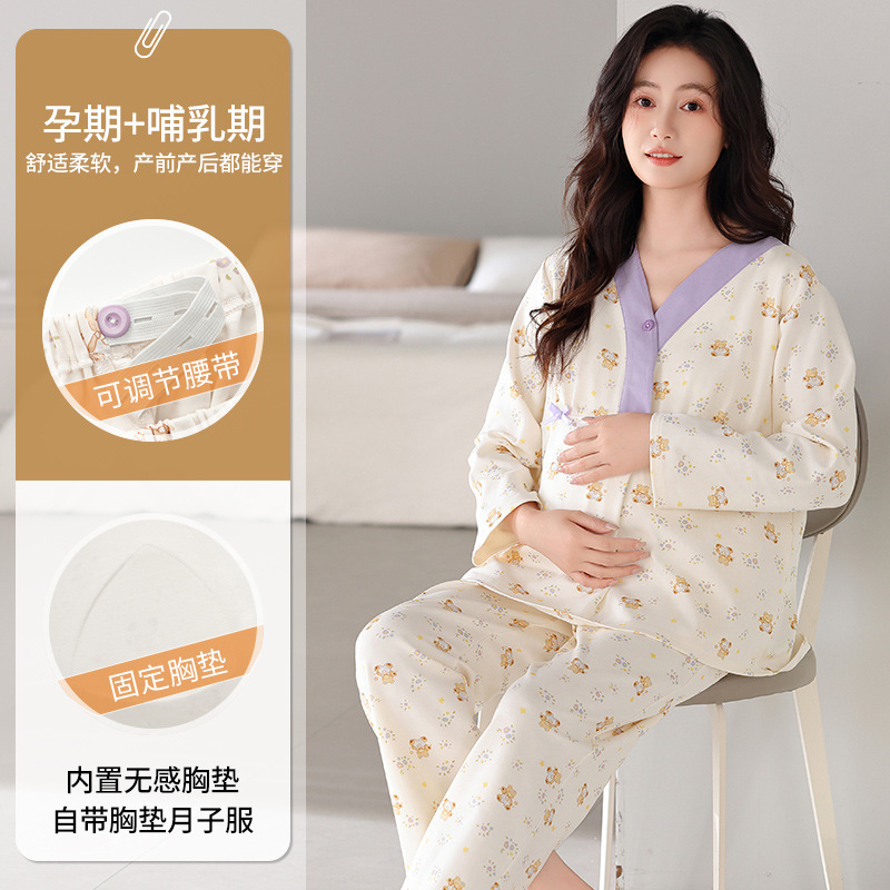 Maternity Pajamas Summer Thin Pure Cotton Postpartum Nursing Sleepwear for Pregnant Women Spring and Autumn Pregnancy Breastfeeding Loungewear
