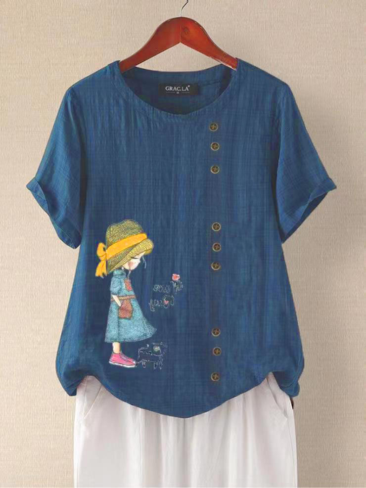 Title 25, Retro Fashion T-shirt voor dames met print, los...