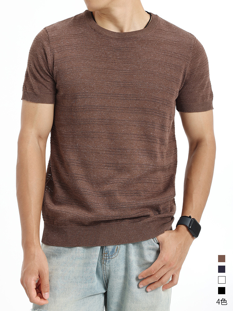 Hombres viejos camisetas de seda de hielo de lujo ligero de manga corta de lujo de alto nivel de cuello redondo de secado rápido chaqueta delgada ropa de hombre