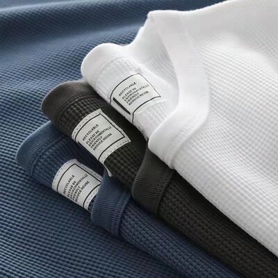 华夫格短袖T恤男夏季潮流圆领纯色打底衫半袖简约上衣学生潮流衫|ru