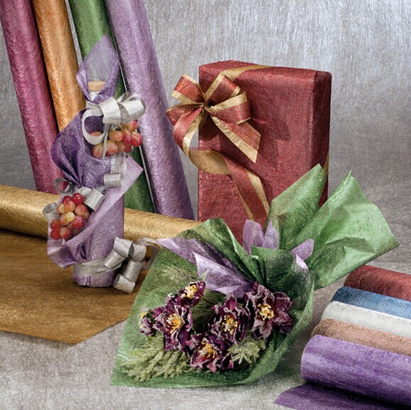 热销云丝蚕丝纸包花礼盒包装封套平安果包装无纺布 金色银色现货