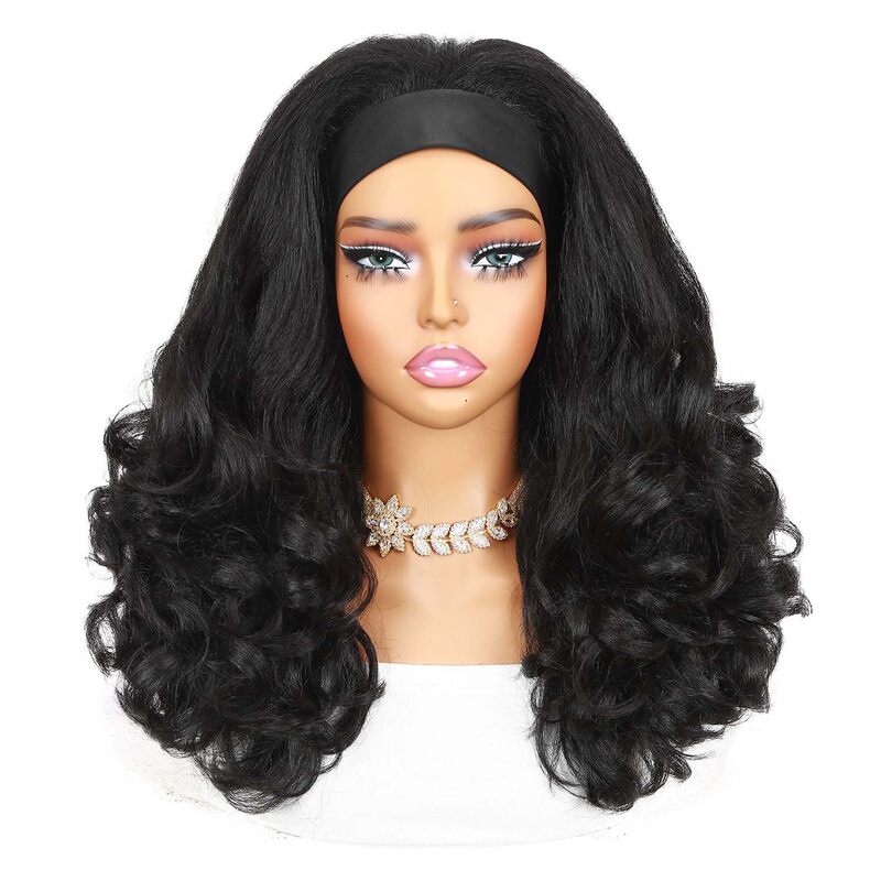 Foreign Trade Cross-Border Ice Silk Headband Long Curly Hair Fluffy Curly Chemical Fiber Wig Headgear Kinky Straight