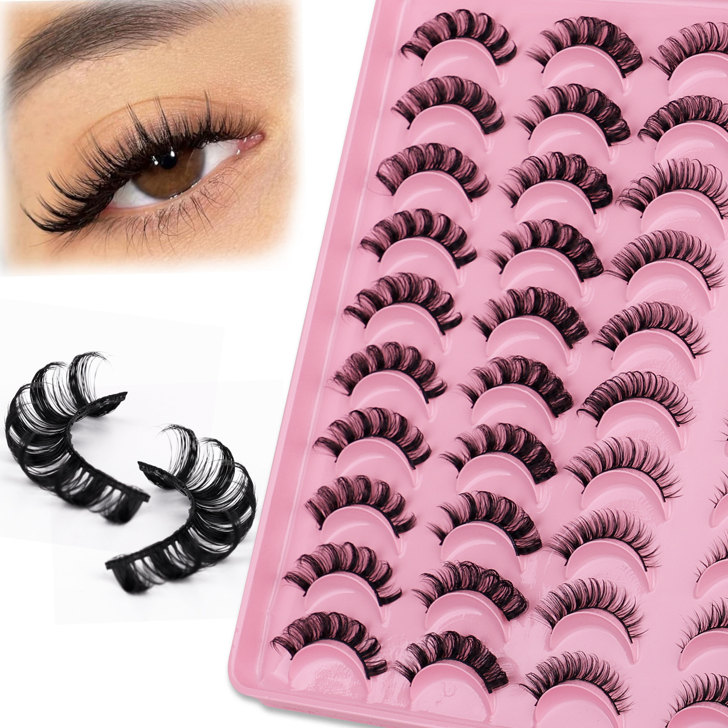 Amazon Rusia pestañas postizas rizadas 20 pares de fibras químicas rizadas tridimensionales, pestañas mixtas gruesas, explosiones transfronterizas