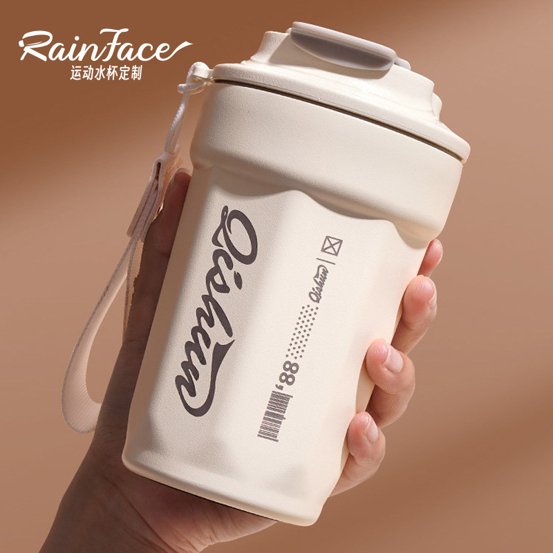 Taza de café 316 de doble capa de acero inoxidable aislado taza fría al aire libre taza de coque portátil red cuerda de elevación roja taza de coche