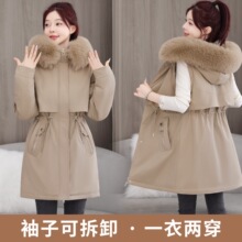 新款外贸活袖大毛领中长款里面里面加绒派克服女棉服棉衣加厚外套