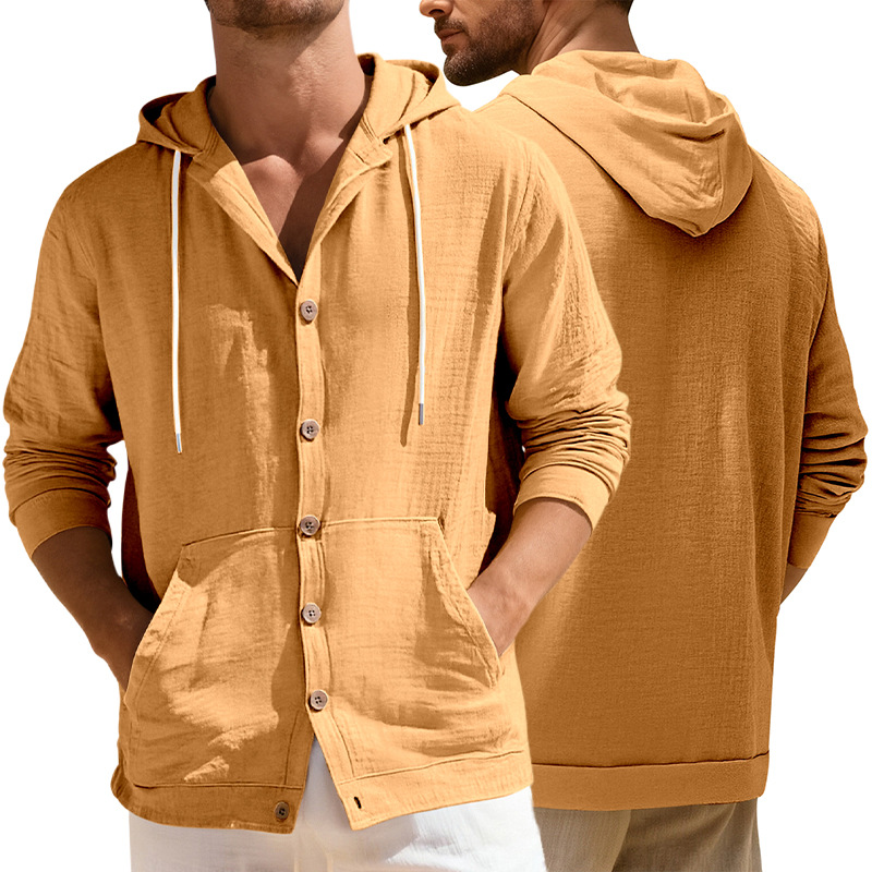 Giacca camicia uomo in cotone e lino casual primavera autunno_voghion.com