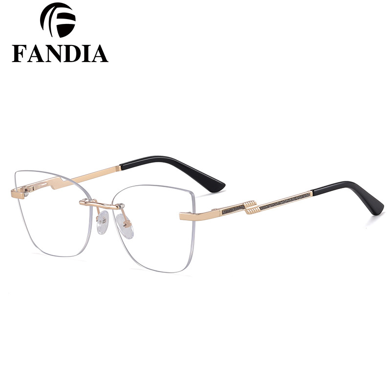 91375 nueva fábrica directa gafas sin montura para mujer marco óptico bisagra de resorte de metal pequeño hada sin maquillaje