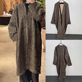 现货!铜氨丝内衬顶级高版本!复古慵懒羊毛uma风V领流浪大衣外套女