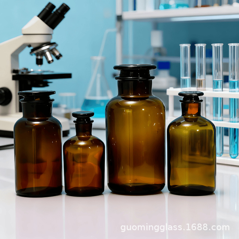 Botella de laboratorio químico de boca ancha botella de boca fina frita