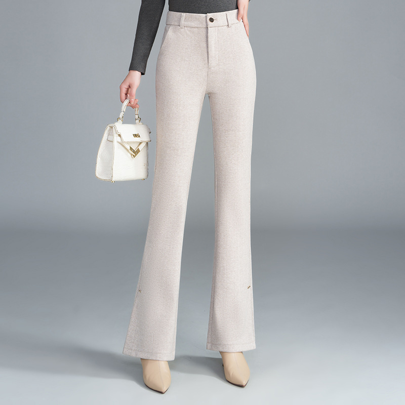 2025 Autumn/Winter New Women's Long Flared Pants Wool Thick High-Waisted Warm Casual Trousers