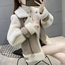 大码女装羊羔皮衣一体秋冬新款胖妹妹短款加厚冬季棉袄外套潮