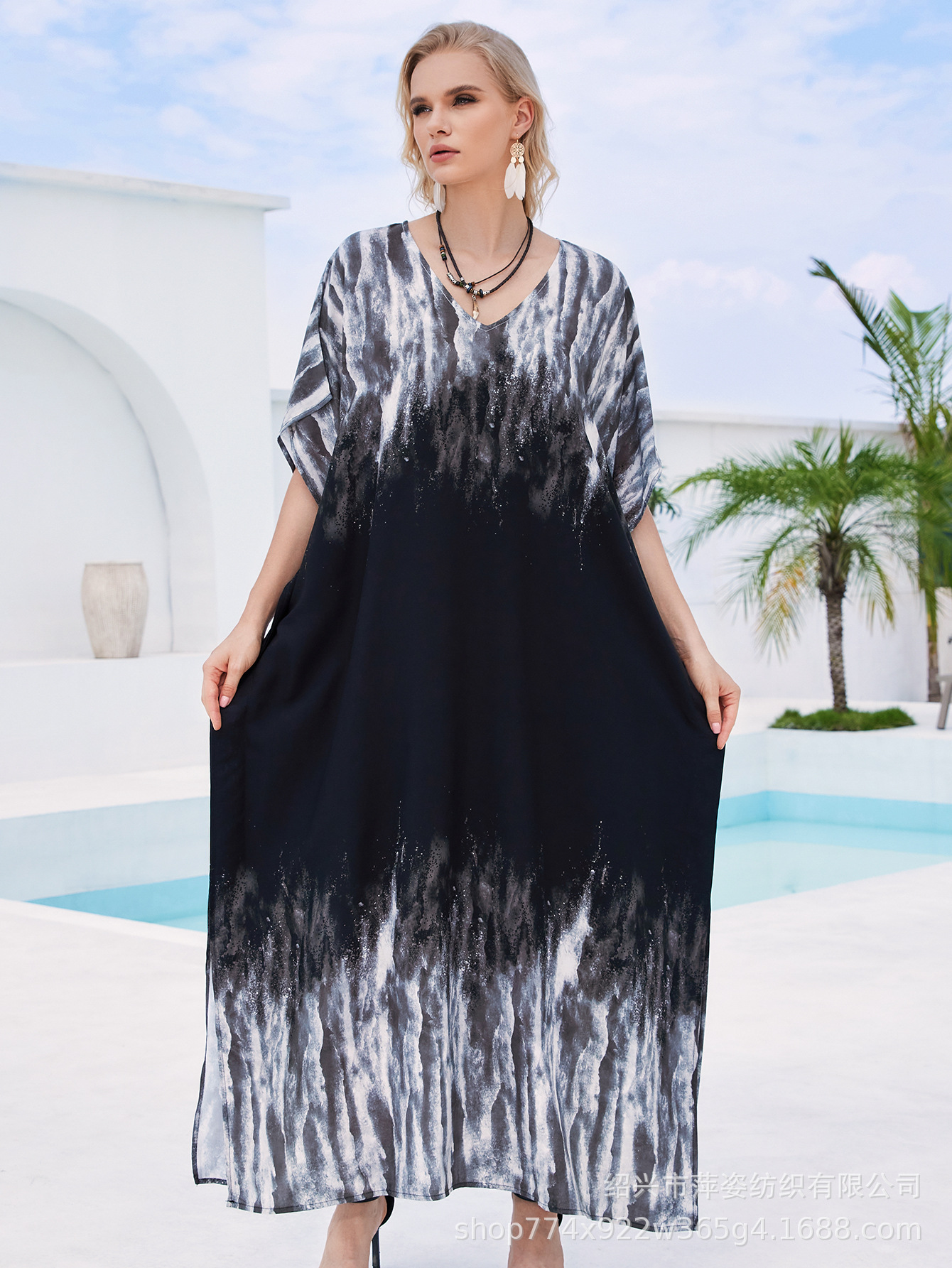 Camiseta de playa de algodón impresa suelta vestido de vacaciones bikini camiseta protector solar bañador abrigo buñuelo AT560