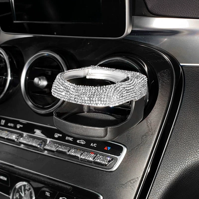 Car Air Outlet Diamond Water Cup Holder Car Beverage Bottle Storage Rack Car Interior Ashtray Bracket Drill Decoration (Car cup holder/beverage holder) - white-drill