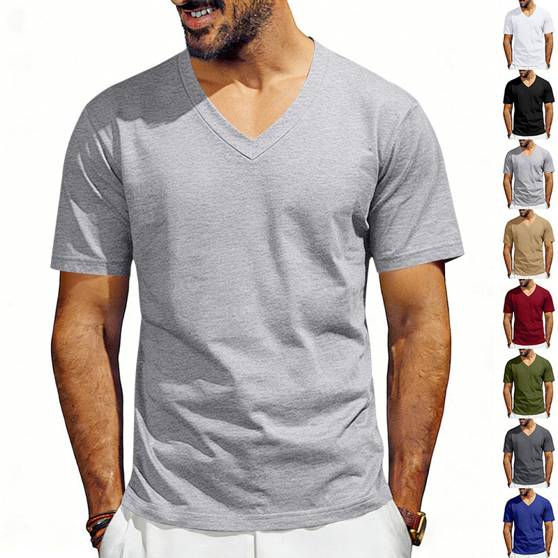 26 Amazon Men's T-Shirts Cross-Border Clothing European and American Foreign Trade Men's Clothing V-Neck Solid Color Large Size Casual Short-Sleeved T-Shirt for Men 26 Amazon Men's T-Shirts Cross-Border Clothing European and American Foreign Trade Men's Clothing V-Neck Solid Color Large Size Casual Short-Sleeved T-Shirt for Men