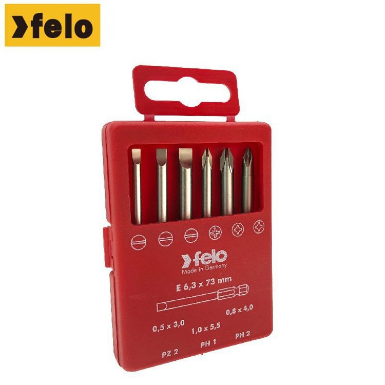德国飞龙FELO手动电动1/4螺丝批头6件套十字一字刀头50mm 73mm