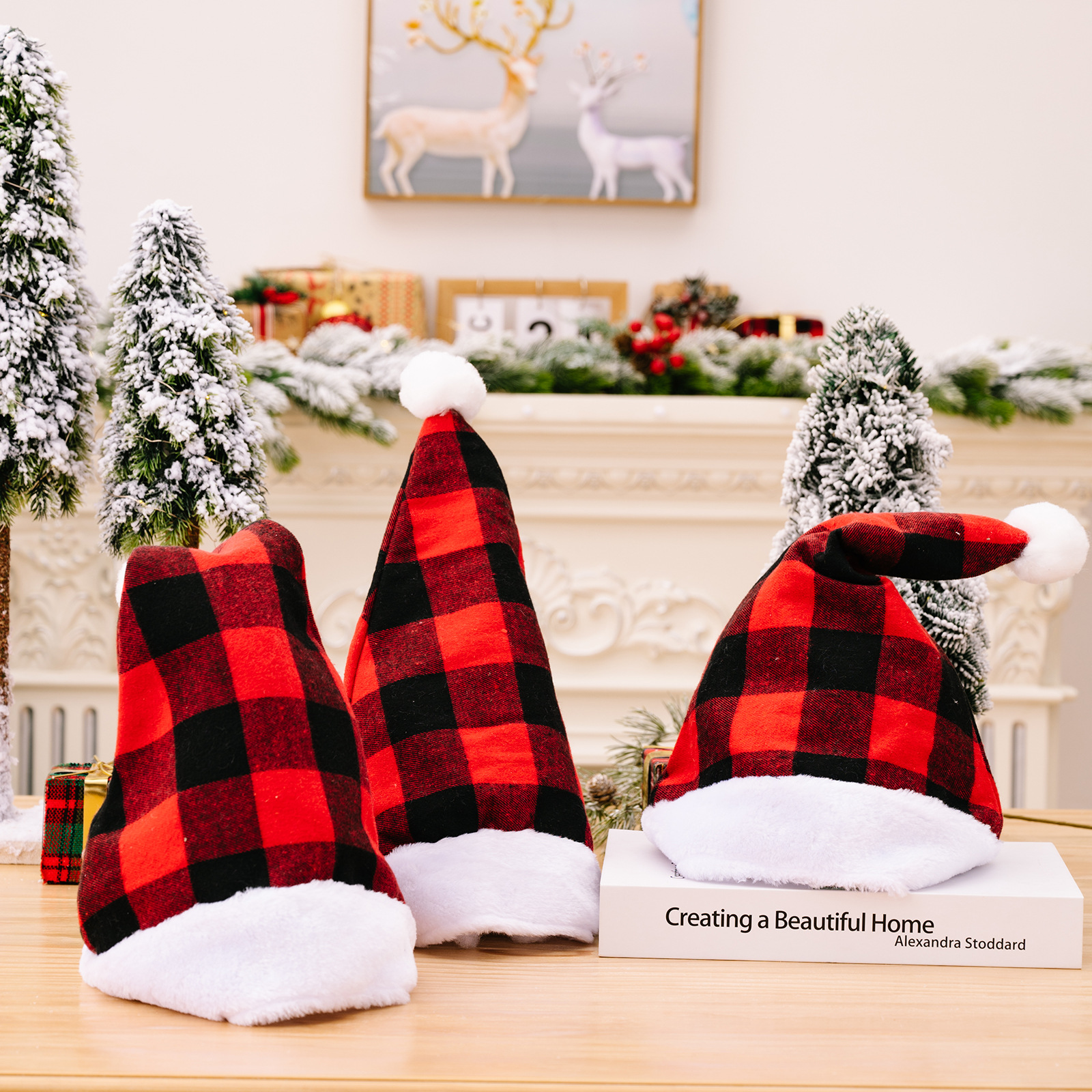Christmas New Christmas Decoration Plush Edge Plaid Christmas Hat High-end Children's Red and Black Hat Adult Hat_voghion.com