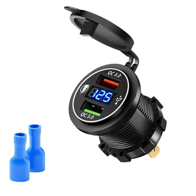 Mobil şarj cihazları Port 12V Cigarette Lighter Modification - dual-qc30-fast-charging-digital-display-blue-set