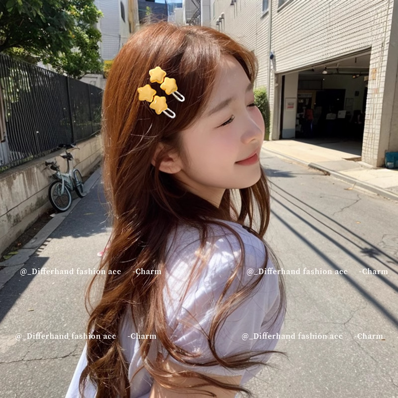 Horquilla de estrella amarilla dulce y linda, clip de flequillo en la frente femenina, cabello roto en el costado, clip de pico de pato, tocado