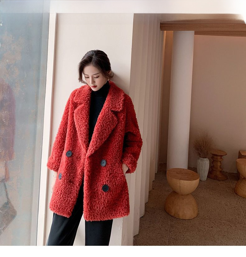 Winter mid-length fleece coat for women 2023 new suit collar lambswool fur integrated granular fleece coat_voghion.com