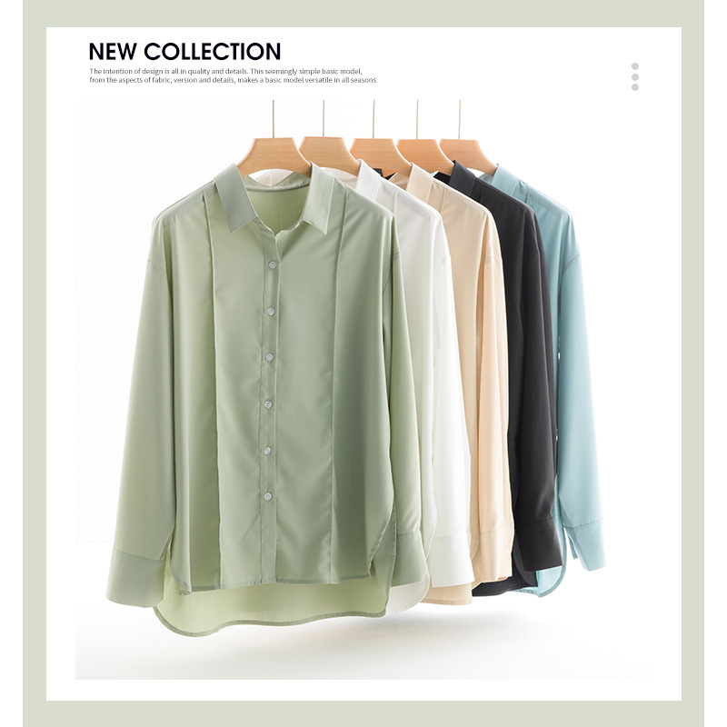 Yuyue Ice Silk Long-sleeved Sunscreen Top French Split White Women's Shirt Thin Slim-fit Loose Women's Shirt