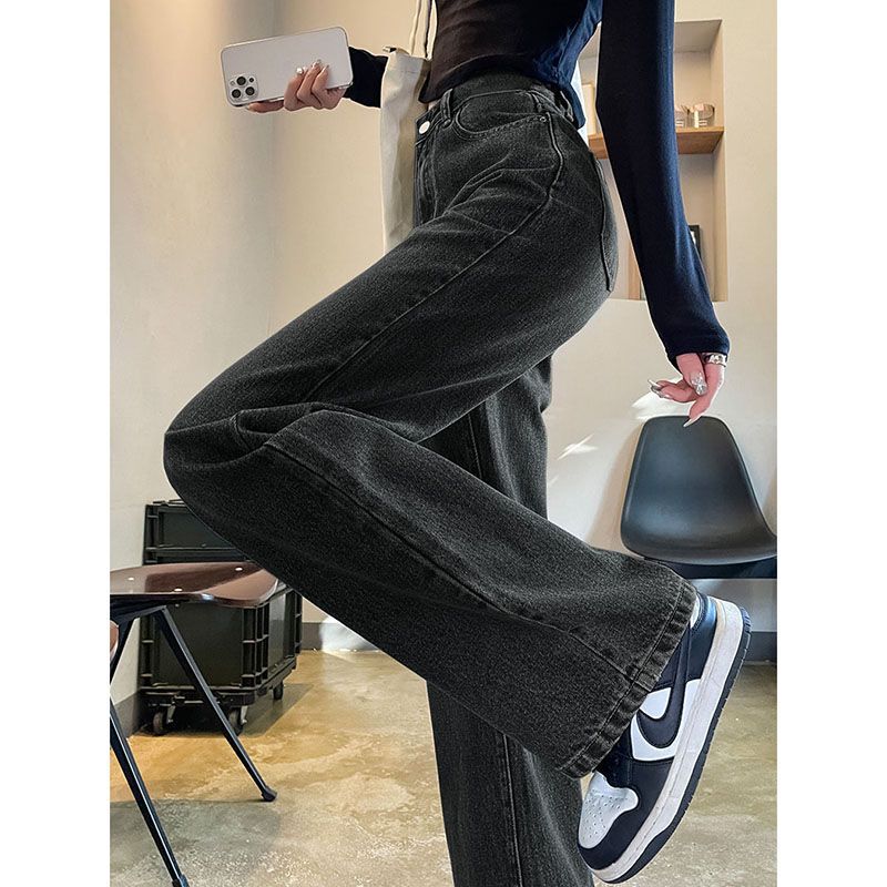 Black Grey Wide Leg Pants Summer Thin Jeans Women 2024 New High Waist Loose Slim Straight Pants Black Grey Wide Leg Pants Summer Thin Jeans Women 2024 New High Waist Loose Slim Straight Pants