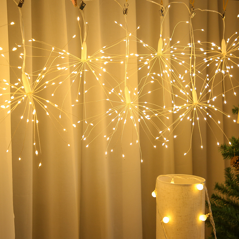 Luces de fuegos artificiales de suspensión solar luces de colores led cadenas de luces de fuegos artificiales creativas luces de araña decorativas impermeables al aire libre luces intermitentes celebridades de Internet