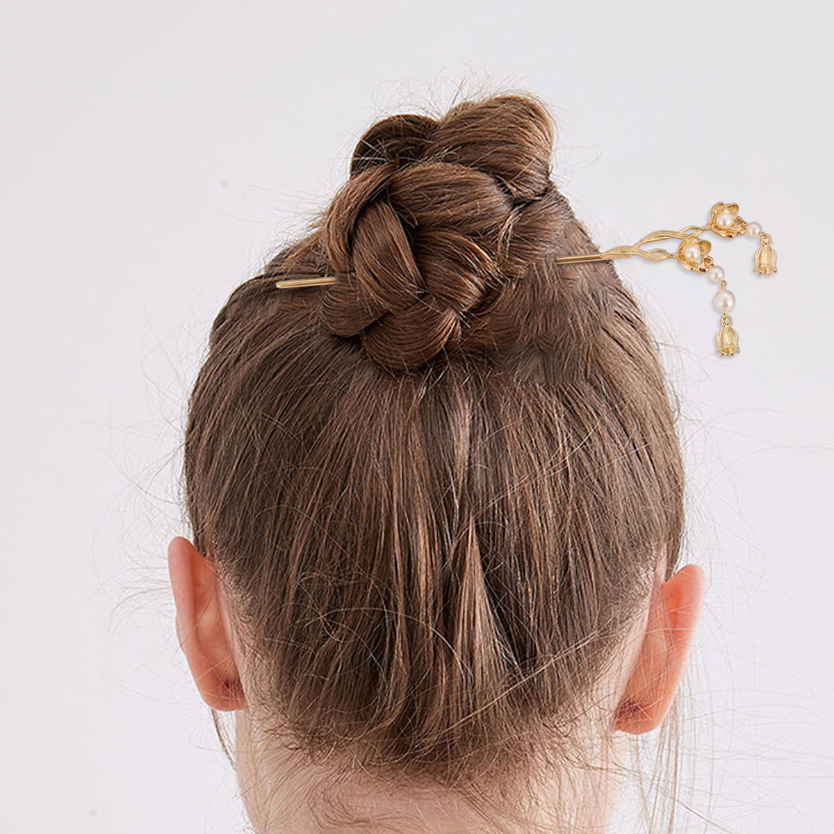 Ciervo blanco mismo estilo cola de pez perla horquilla hembra verano placa horquilla simple temperamento moderno tocado borla mapache horquilla