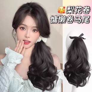 Wholesale wig double ponytail strap large wave long curly hair binding ponytail women's fake bow
