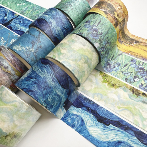 Single pack Van Gogh oil painting series Japanese paper tape Starry sky hand ledger tape DIY decorative hand ledger tape 5 meters