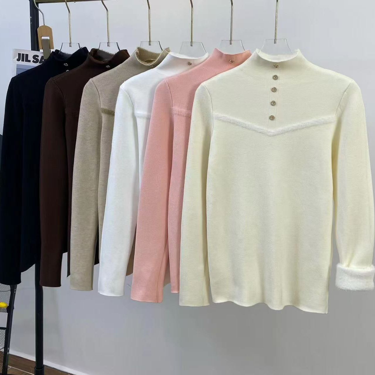 一体绒毛衣女秋冬季加绒加厚保暖半高领打底衫女时尚洋气内搭上衣